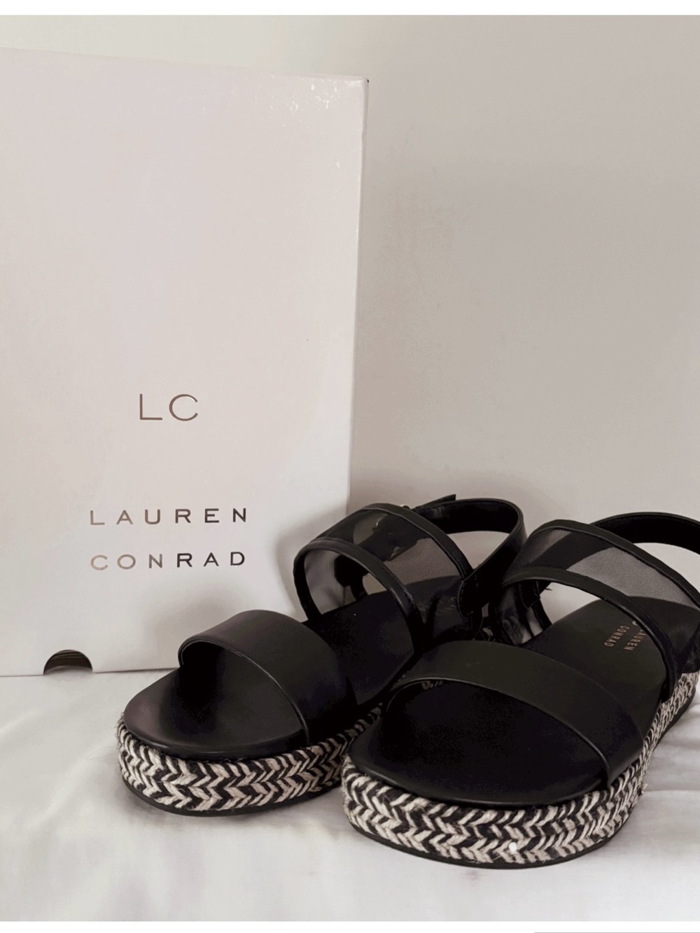 LC Lauren Conrad Black Platform Sandals with Braided Trim - Picture 7 of 14